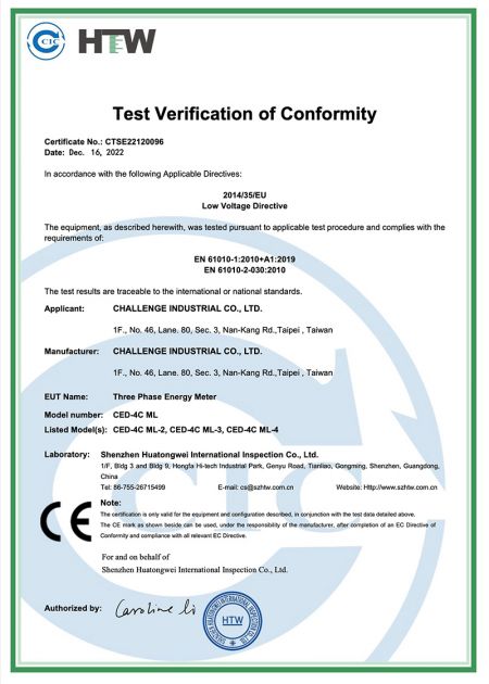 CE Certificate of Conformity for CED-4C